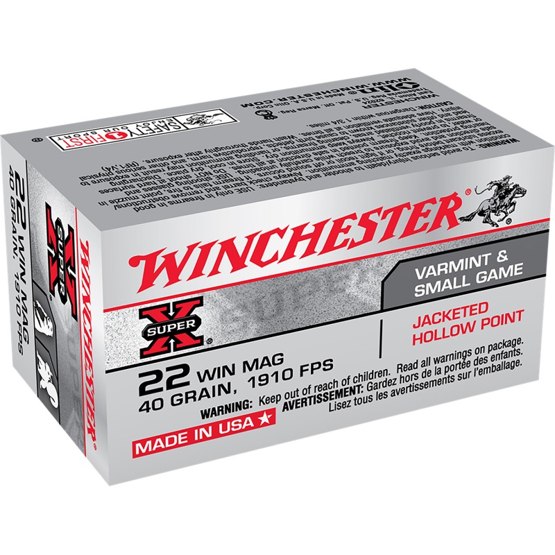 Winchester Ammo X22MH Super X  22WMR 40gr Jacketed Hollow Point 50 Per Box40 Case