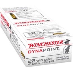 Winchester Ammo USA22M USA Dynapoint 22WMR 45gr Copper Plated Hollow Point 50 Per Box40 Case