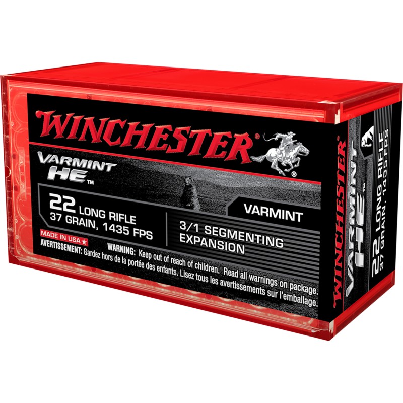 Winchester Ammo S22LRFSP Varmint HE  22LR 37gr 31 Segmenting Expansion 50 Per Box20 Case