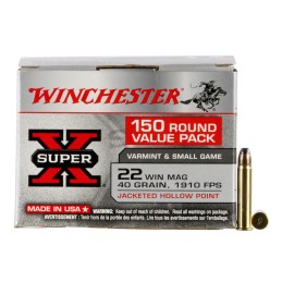 Winchester Ammo X22MH150 Super X Value Pack 22WMR 40gr Jacketed Hollow Point 150 Per Box10 Case