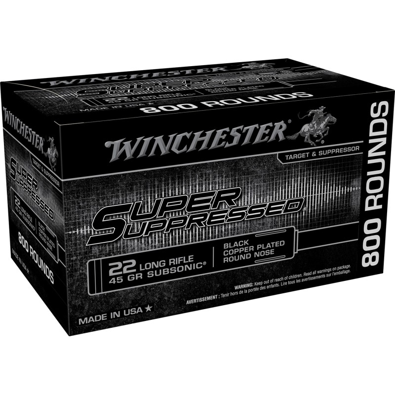 Winchester Ammo SUP22LRB Super Suppressed  22LR 45gr Black Copper Plated Round Nose 800 Per Bx2 Case Bulk