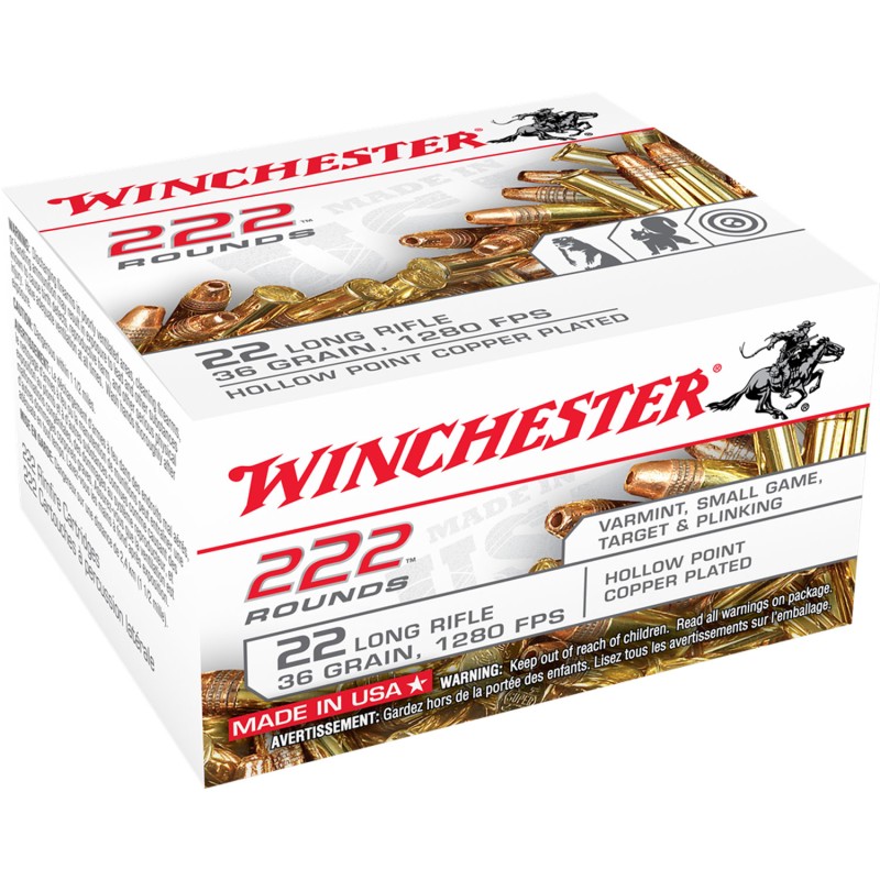 Winchester Ammo 22LR222HP USA  22LR 36gr Copper Plated Hollow Point 222 Per Box10 Case