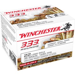 Winchester Ammo 22LR333HP USA  22LR 36gr Copper Plated Hollow Point 333 Per Box10 Case