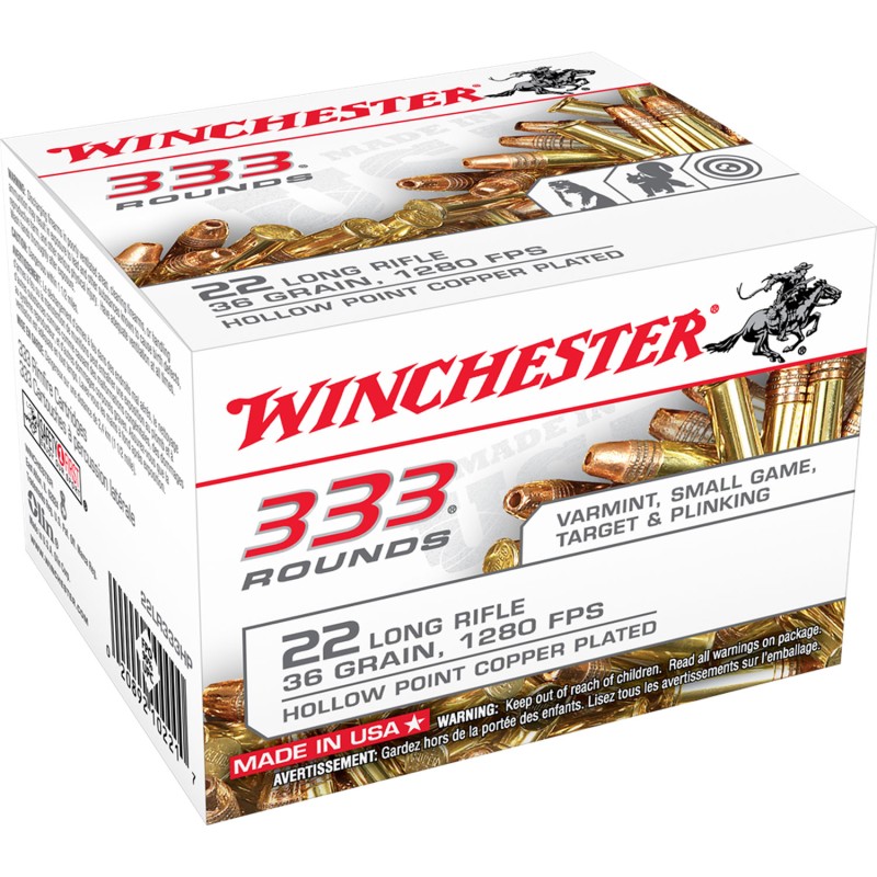 Winchester Ammo 22LR333HP USA  22LR 36gr Copper Plated Hollow Point 333 Per Box10 Case