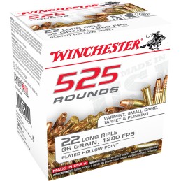 Winchester Ammo 22LR525HP USA  22LR 36gr Copper Plated Hollow Point 525 Per Box10 Case Bulk