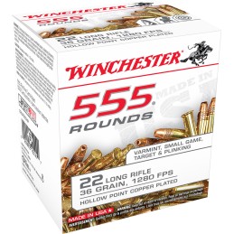 Winchester Ammo 22LR555HP USA  22LR 36gr Copper Plated Hollow Point 555 Per Box10 Case Bulk