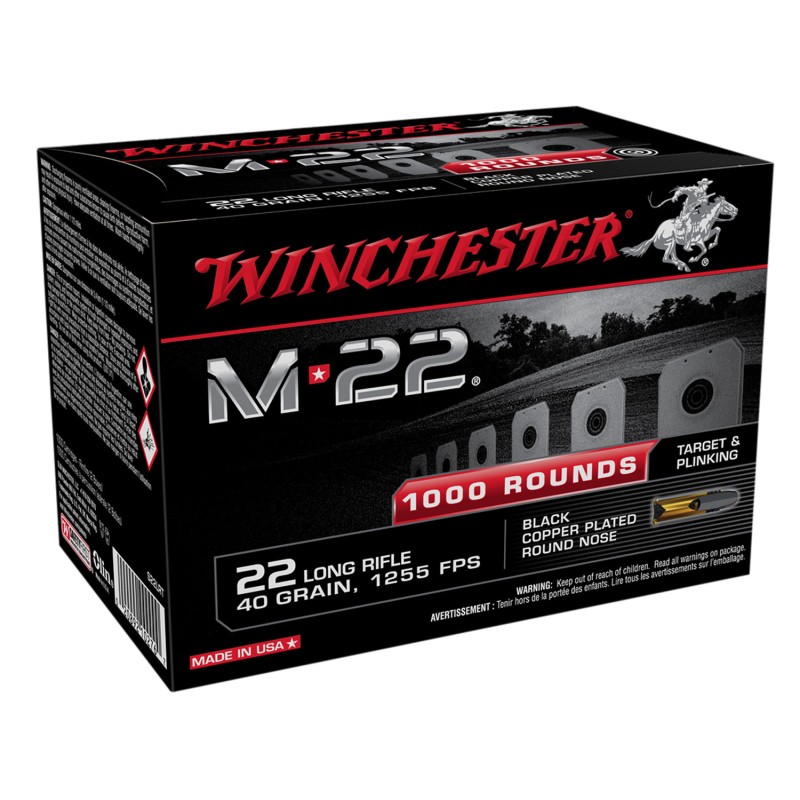 Winchester Ammo S22LRT M22  22LR 40gr Black Copper Plated Round Nose 1000 Per Bx2 Case Bulk