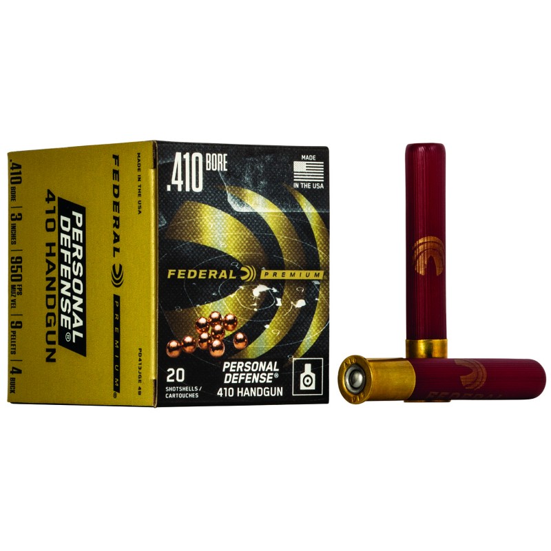 Federal PD413JGE4B Premium Personal Defense 410Gauge 3 9Pellets 4BuckShot 20 Per Box10 Case