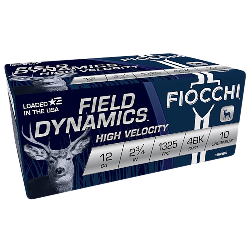 Fiocchi 12HV4BK Field Dynamics High Velocity 12Gauge 2.75 27Pellets 4Buck Shot 10 Per Box25 Case