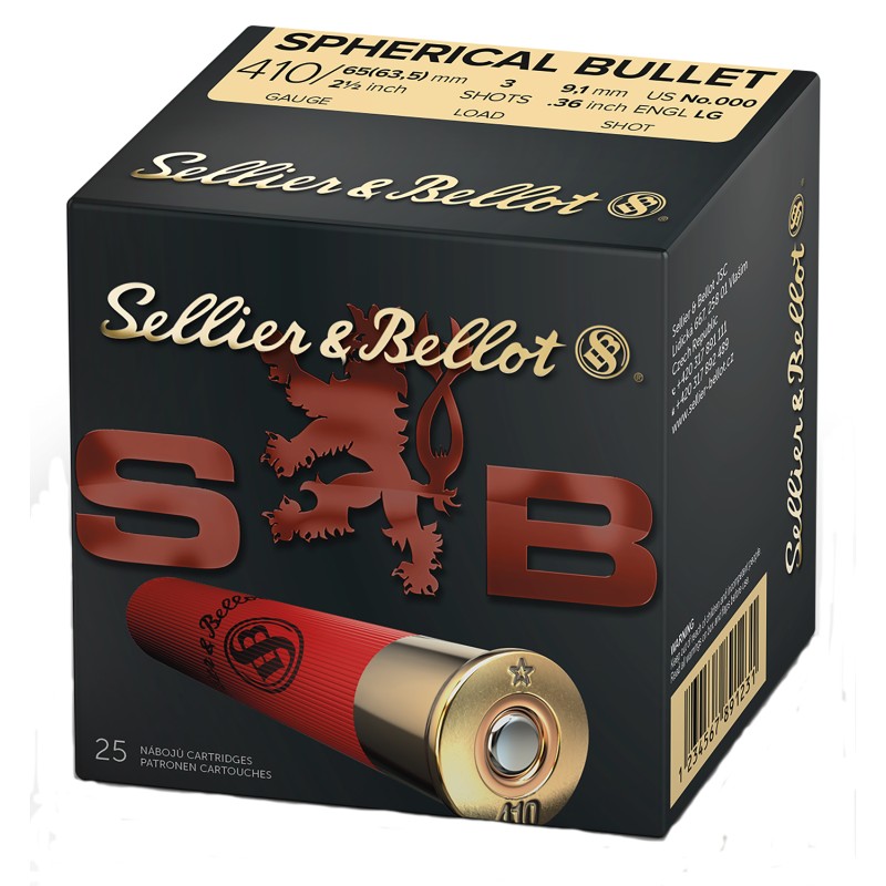 Sellier  Bellot SB410A Hunting  410Gauge 2.50 3Pellets 12oz Spherical 000Buck Shot 25 Box20 Case