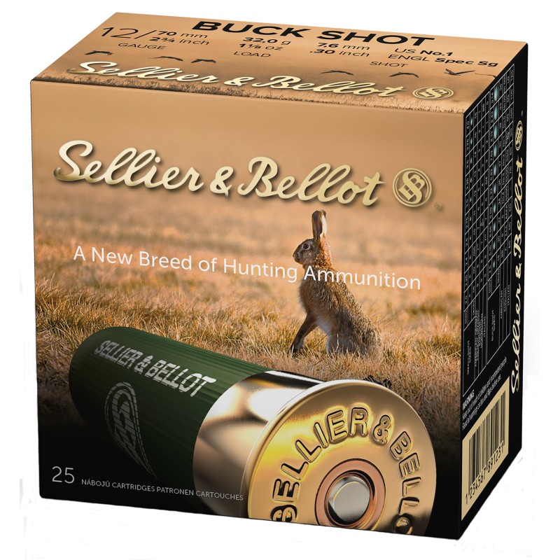 Sellier  Bellot SB12BSF Hunting  12Gauge 2.75 12Pellets 1 18oz 1Buck Shot 25 Box10 Case