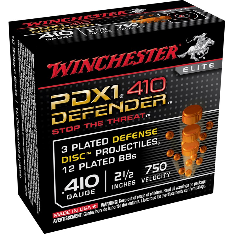 Winchester Ammo S410PDX1 PDX1 Defender  410Gauge 2.50 3Defense Discs 12BBs Shot 10 Per Box10 Case