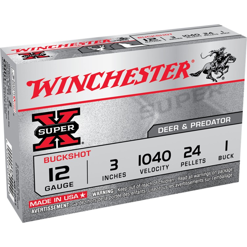 Winchester Ammo XB1231 Super X  12Gauge 3 1Buck Shot 5 Per Box50 Case