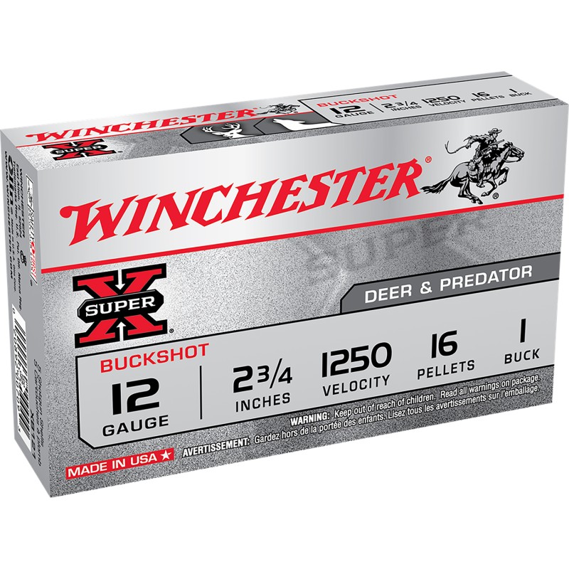 Winchester Ammo XB121 Super X  12Gauge 2.75 1Buck Shot 5 Per Box50 Case