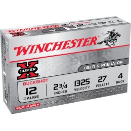 Winchester Ammo XB124 Super X  12Gauge 2.75 27Pellets 4Buck Shot 5 Per Box50 Case