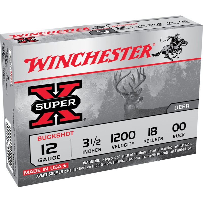 Winchester Ammo XB12L00 Super X  12Gauge 3.50 18Pellets 00Buck Shot 5 Per Box50 Case