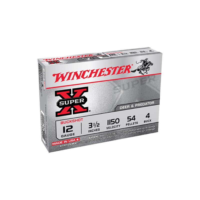 Winchester Ammo XB12L4 Super X  12Gauge 3.50 54Pellets 4Buck Shot 5 Per Box50 Case