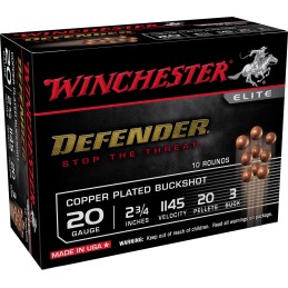 Winchester Ammo SB203PD Defender  20Gauge 2.75 20Pellets Copper Plated 3Buck Shot 10 Per Box10 Case