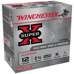 Winchester Ammo XB121VP25 Super X  12Gauge 2.75 16Pellets 1Buck Shot 25 Per Box10 Case Value Pack