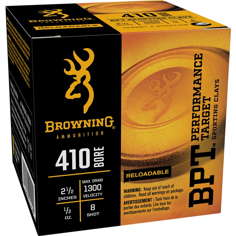 Browning Ammo B193634128 BPT Performance Target Sporting Clay 410Gauge 2.50 12oz 8Shot 25 Per Box10 Case