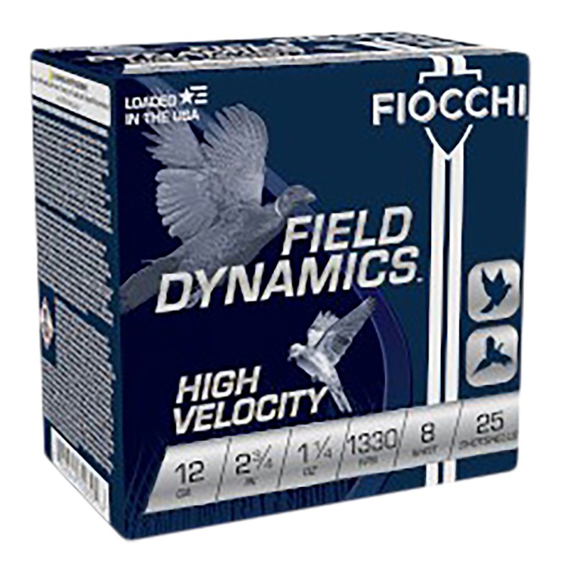 Fiocchi 12HV8 Field Dynamics High Velocity 12Gauge 2.75 1 14oz 8Shot 25 Per Box10 Case