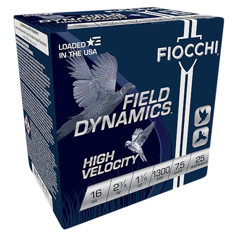 Fiocchi 16HV75 Field Dynamics High Velocity 16Gauge 2.75 1 18oz 7.5Shot 25 Per Box10 Case