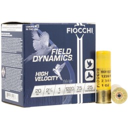 Fiocchi 20HV75 Field Dynamics High Velocity 20Gauge 2.75 1oz 7.5Shot 25 Per Box10 Case