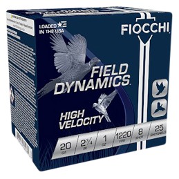 Fiocchi 20HV8 Field Dynamics High Velocity 20Gauge 2.75 1oz 8Shot 25 Per Box10 Case