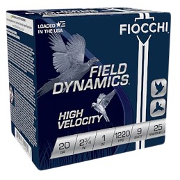 Fiocchi 20HV9 Field Dynamics High Velocity 20Gauge 2.75 1oz 9Shot 25 Per Box10 Case