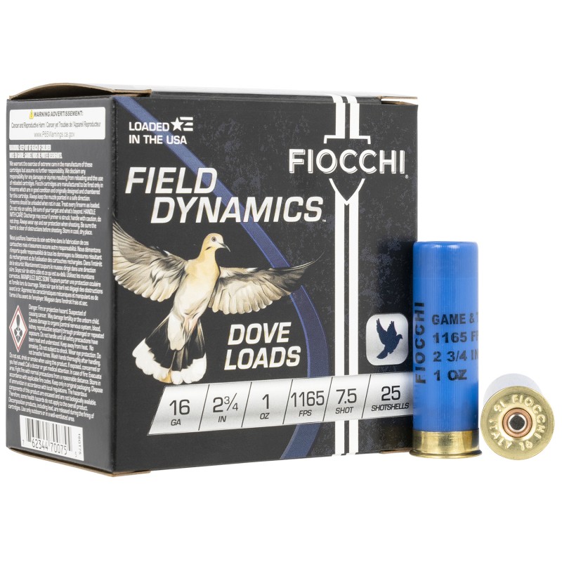 Fiocchi 16GT75 Field Dynamics Dove  Quail 16Gauge 2.75 1oz 7.5Shot 25 Per Box10 Case