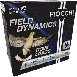 Fiocchi 16GT8 Field Dynamics Dove  Quail 16Gauge 2.75 1oz 8Shot 25 Per Box10 Case