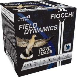 Fiocchi 410GT8 Field Dynamics Dove  Quail 410Gauge 2.50 12oz 8Shot 25 Per Box10 Case