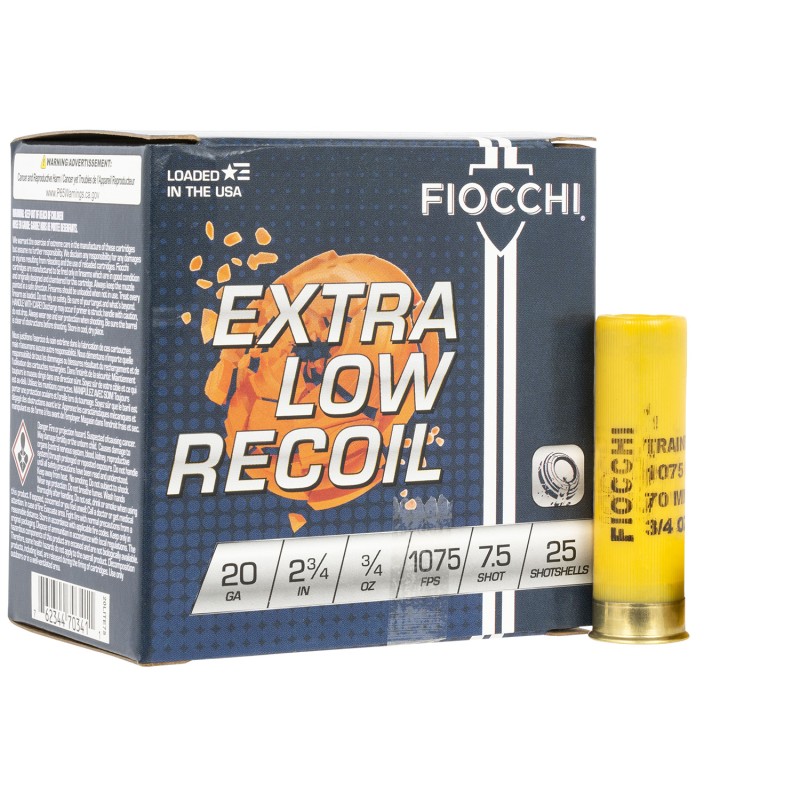 Fiocchi 20LITE75 Exacta Target Low Recoil Trainer 20Gauge 2.75 34oz 7.5Shot 25 Per Box10 Case