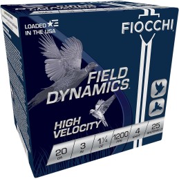 Fiocchi 203HV4 Field Dynamics High Velocity 20Gauge 3 1 14oz 4Shot 25 Per Box10 Case