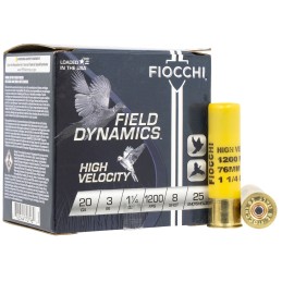 Fiocchi 203HV8 Field Dynamics High Velocity 20Gauge 3 1 14oz 8Shot 25 Per Box10 Case