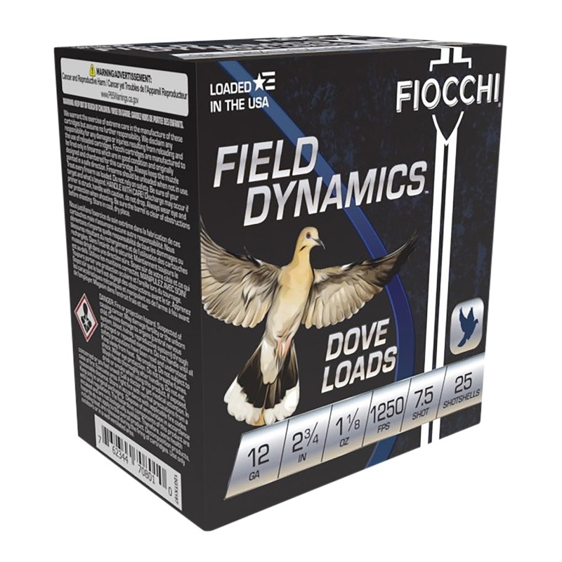 Fiocchi 12GTX187 Field Dynamics Dove  Quail 12Gauge 2.75 1 18oz 7.5Shot 25 Per Box10 Case