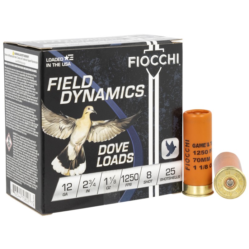 Fiocchi 12GTX188 Field Dynamics Dove  Quail 12Gauge 2.75 1 18oz 8Shot 25 Per Box10 Case