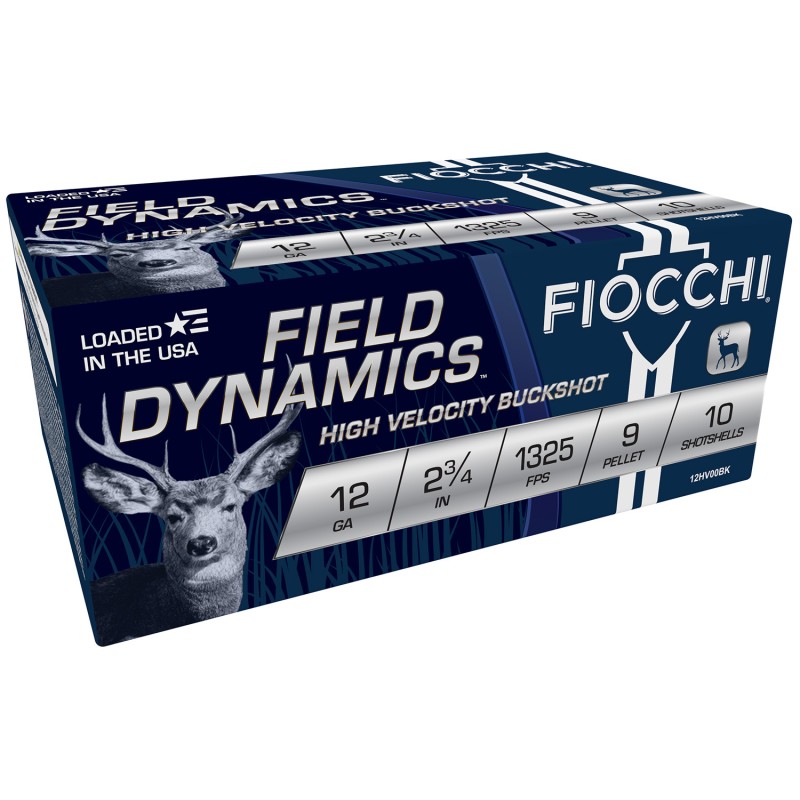 Fiocchi 12HV9P Field Dynamics  12Gauge 2.75 9Pellets 00Buck Shot 10 Per Box25 Case