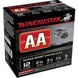 Winchester Ammo AASC129 AA Super Sport Sporting Clay 12Gauge 2.75 1 18oz 9Shot 25 Per Box10 Case