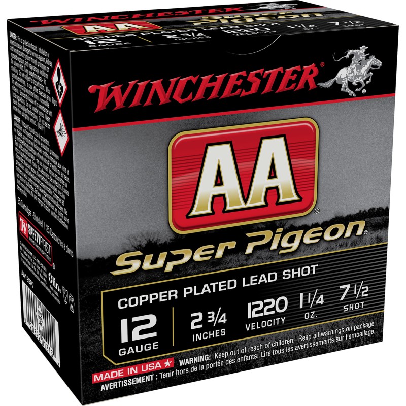 Winchester Ammo AA12SP7 AA Super Pigeon 12Gauge 2.75 1 14oz 7.5Shot 25 Per Box10 Case