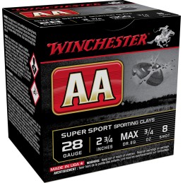 Winchester Ammo AASC288 AA Sporting Clay 28Gauge 2.75 34oz 8Shot 25 Per Box10 Case