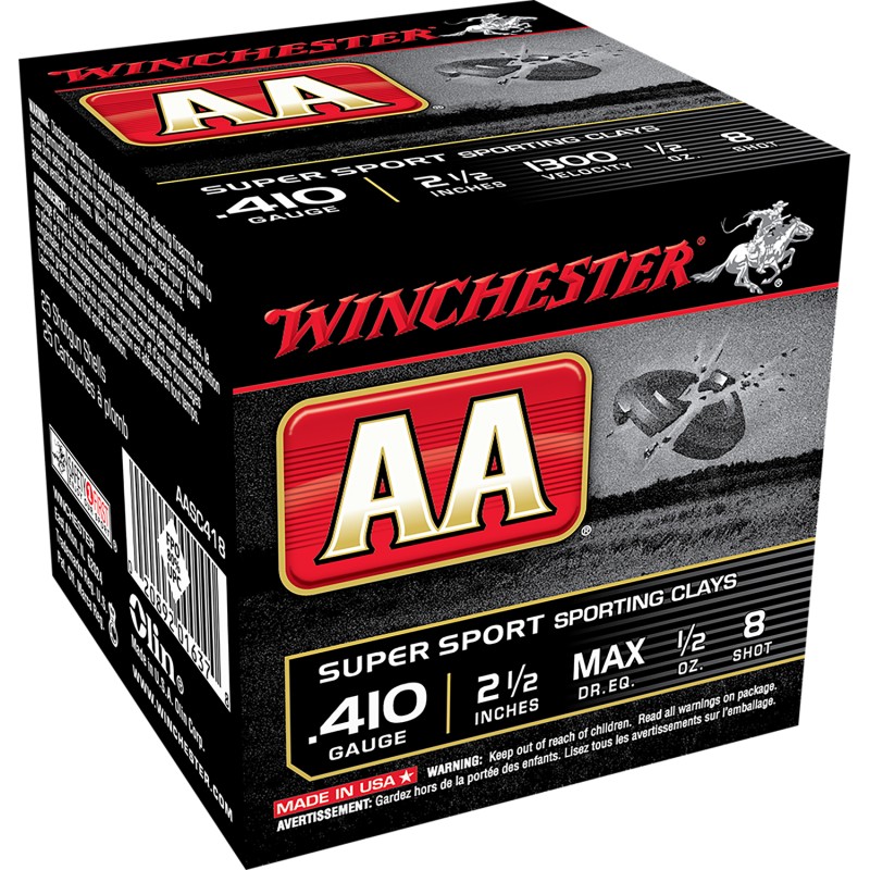 Winchester Ammo AASC418VP AA Sporting Clay 410Gauge 2.50 12oz 8Shot 100 Per Box5 Case