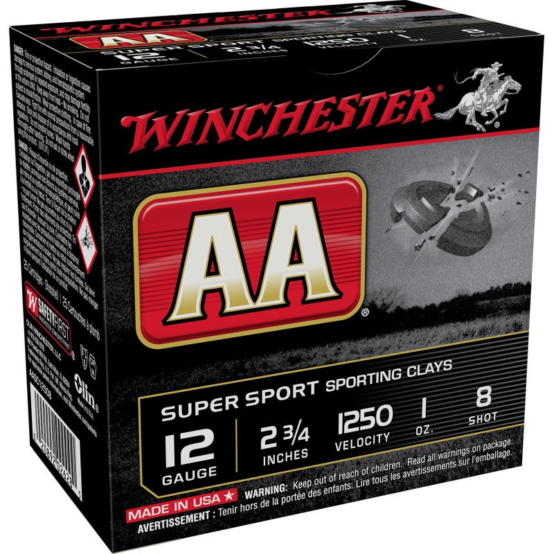 Winchester Ammo AASC12508 AA Sporting Clay 12Gauge 2.75 1oz 8Shot 25 Per Box10 Case