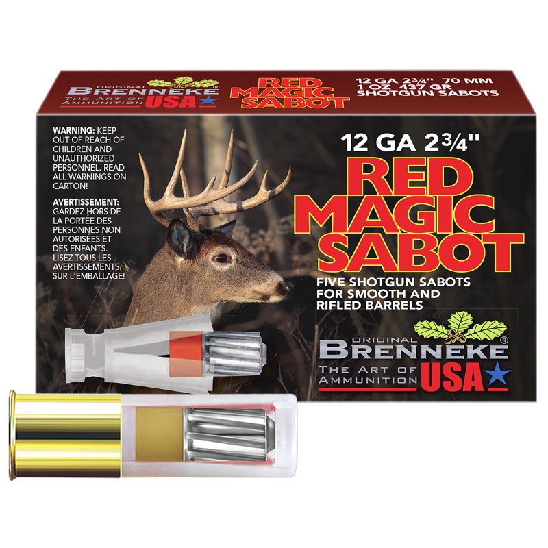 Brenneke SL122RMS Red Magic  12Gauge 2.75 1oz Sabot Slug Shot 5 Per Box50 Case