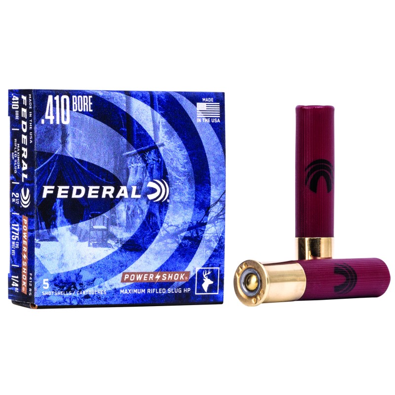 Federal F412RS PowerShok Shotshell 410Gauge 2.50 14oz RifledSlug Shot 5 Per Box50 Case