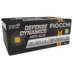 Fiocchi 12SLUG Defense Dynamics Aero 12Gauge 2.75 1oz RifledSlug Shot 10 Per Box25 Case