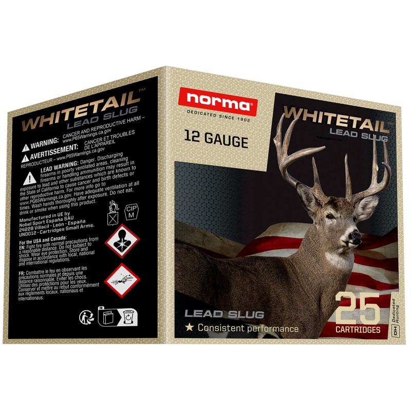 Norma Ammunition 1198043410 Whitetail  12Gauge 2.75 1oz Slug Shot 25 Per Box10 Case