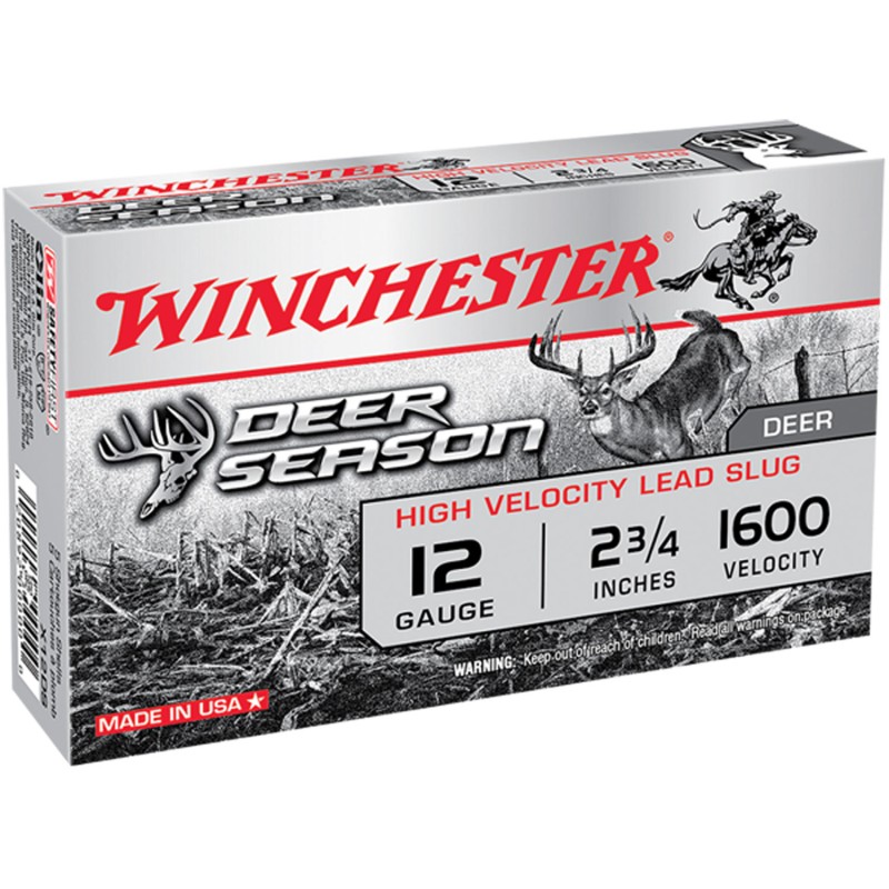 Winchester Ammo X12DS Deer Season High Velocity 12Gauge 2.75 1 18oz Slug Shot 5 Per Box20 Case