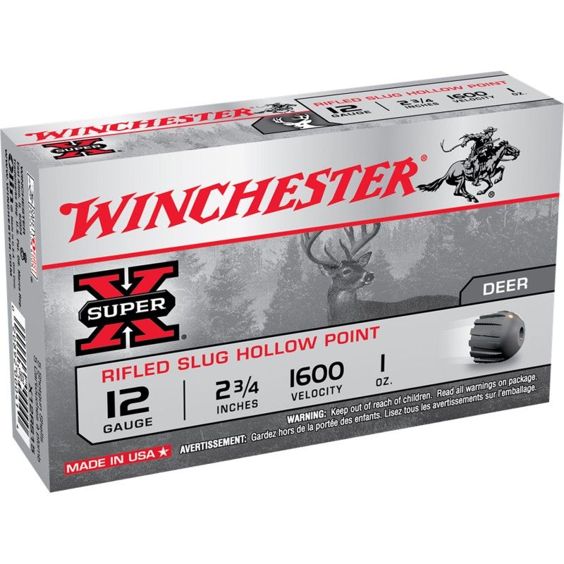 Winchester Ammo X12RS15 Super X  12Gauge 2.75 1oz Rifled Slug Shot 5 Per Box50 Case