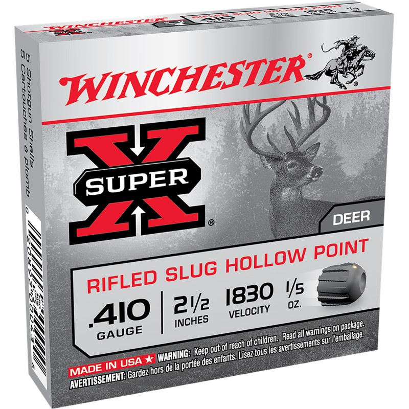 Winchester Ammo X41RS5 Super X  410Gauge 2.50 15oz Rifled Slug Shot 5 Per Box50 Case